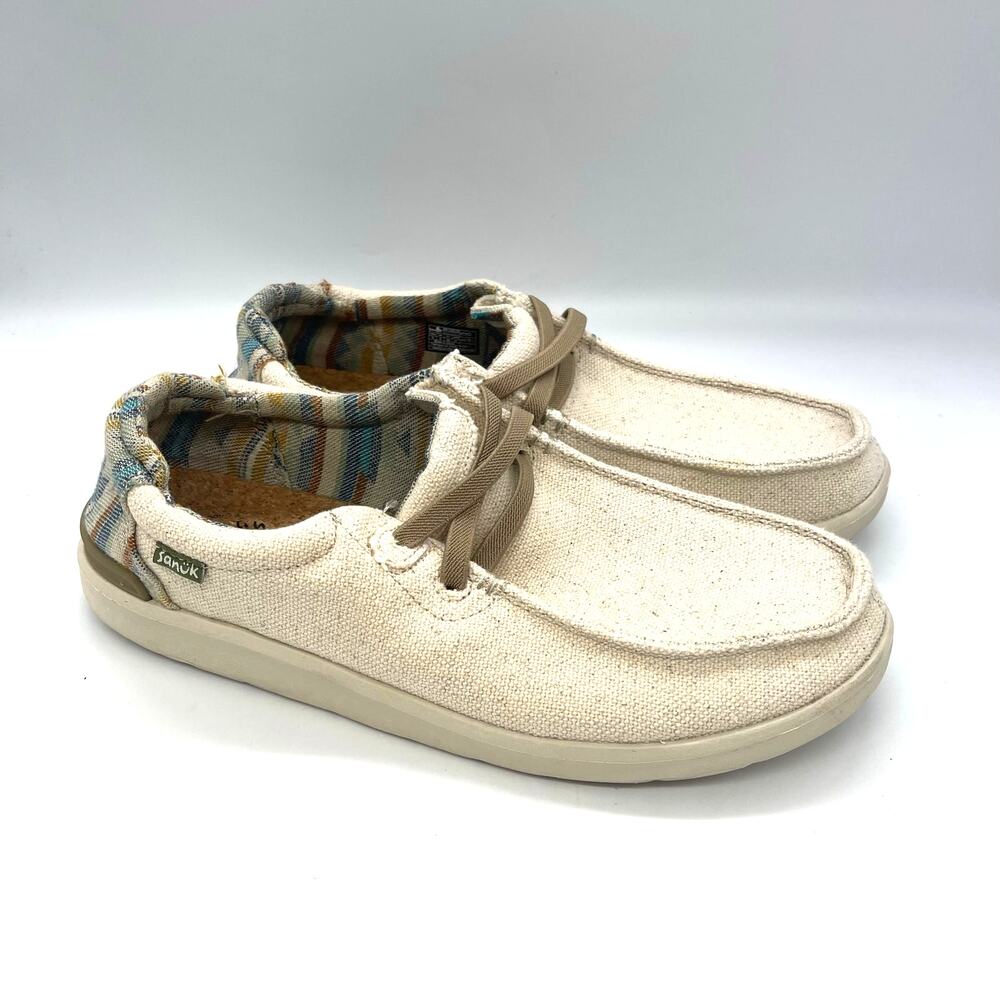 Sanuk Men's Shaka Lite 2 SL Tan/Cream Canvas Lightweight Slip-on Loafers Size 9